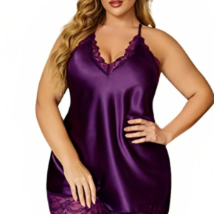 Anvesha Beauty Women’s Satin Lace Trim Chemise Nightdress, Sleeveless Sleepwear Lingerie Dress with Adjustable Straps and Soft Silky Fabric for Comfortable Fit