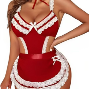 Anvesha Beauty Red Lace Babydoll Lingerie Set with Bow Detail, Apron Style, Choker Neck Strap & Garter – Sexy Valentine Nightwear for Women